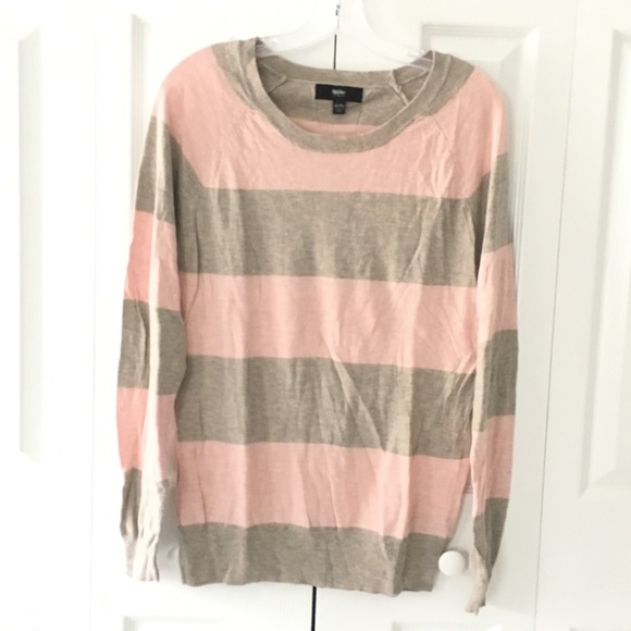 Sweaters - womens gray and pink striped sweater